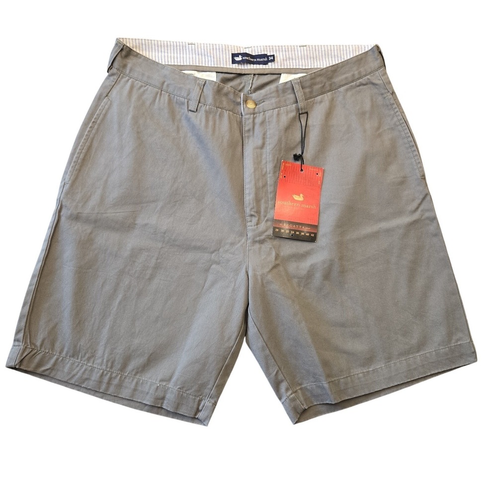 Southern Marsh Regatta Khaki Chino Shorts 34 Gray Flat Front Cotton Men